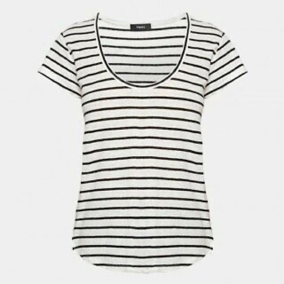 Theory Tops - THEORY EASY U BLACK & WHITE NAVIGATE STRIPE TEE, M